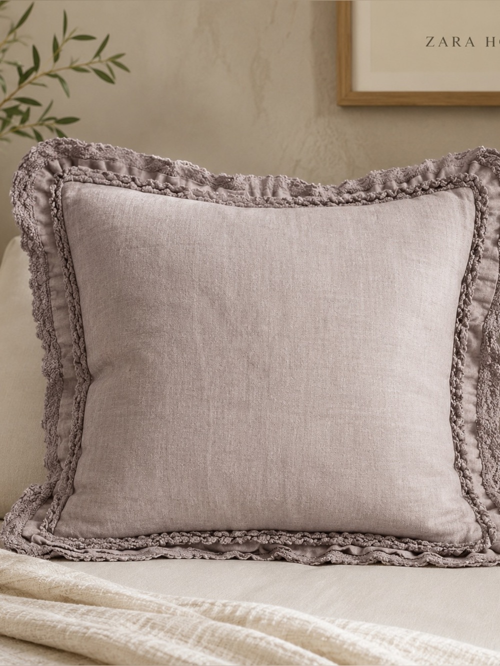 🌙 B122 Zara Home lilac linen cushion cover